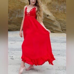 Free People Bright Red Adella Maxi Dress